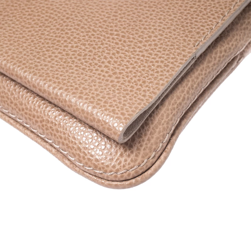 Carolina Herrera Beige Leather Flap Crossbody Bag Women