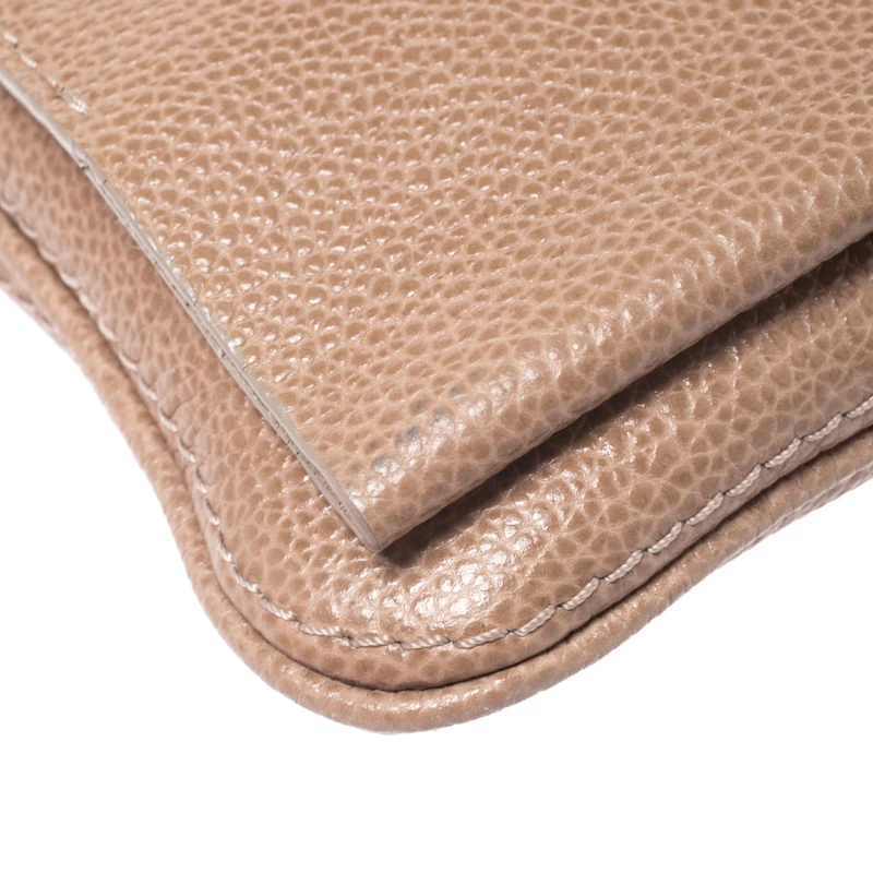 Carolina Herrera Beige Leather Flap Crossbody Bag Women