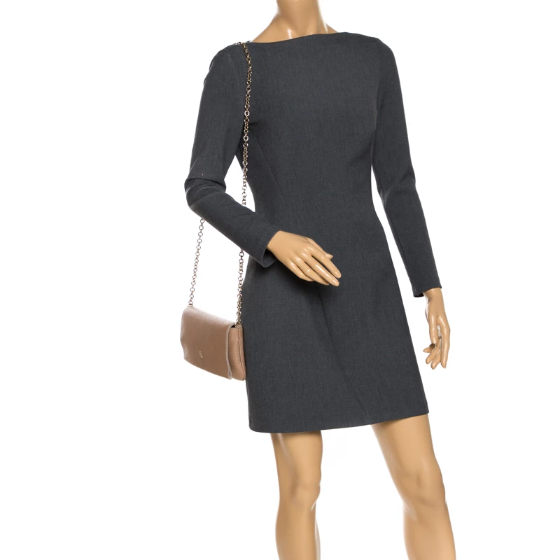 Carolina Herrera Beige Leather Flap Crossbody Bag Women