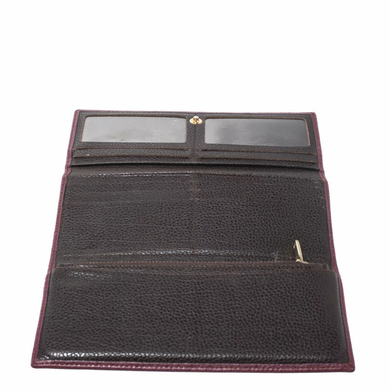 Carolina Herrera Burgundy Leather Long Trifold Wallet Women