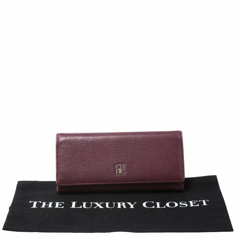 Carolina Herrera Burgundy Leather Long Trifold Wallet Women