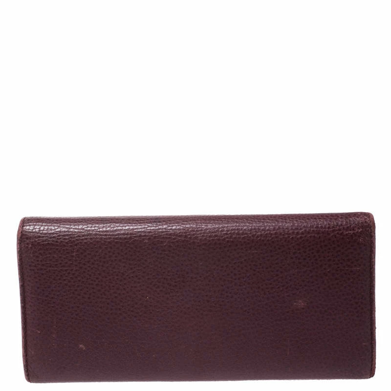 Carolina Herrera Burgundy Leather Long Trifold Wallet Women