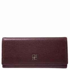 Carolina Herrera Burgundy Leather Long Trifold Wallet Women