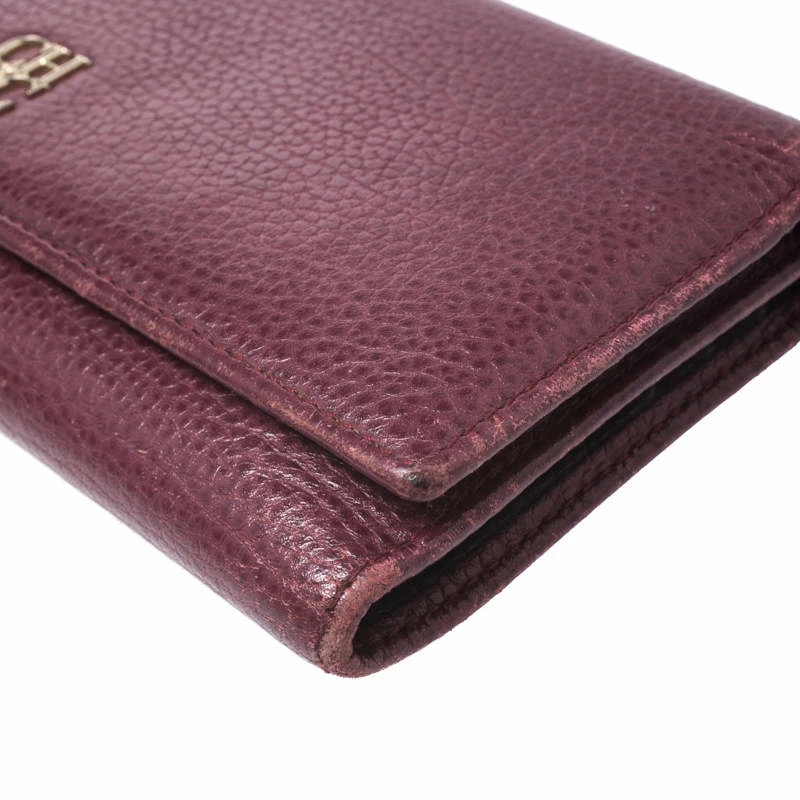 Carolina Herrera Burgundy Leather Long Trifold Wallet Women