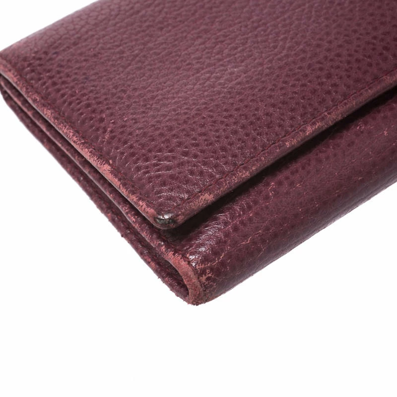 Carolina Herrera Burgundy Leather Long Trifold Wallet Women