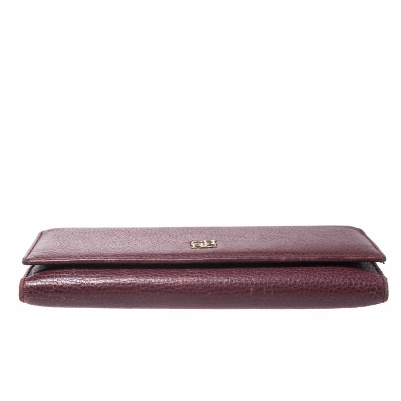 Carolina Herrera Burgundy Leather Long Trifold Wallet Women