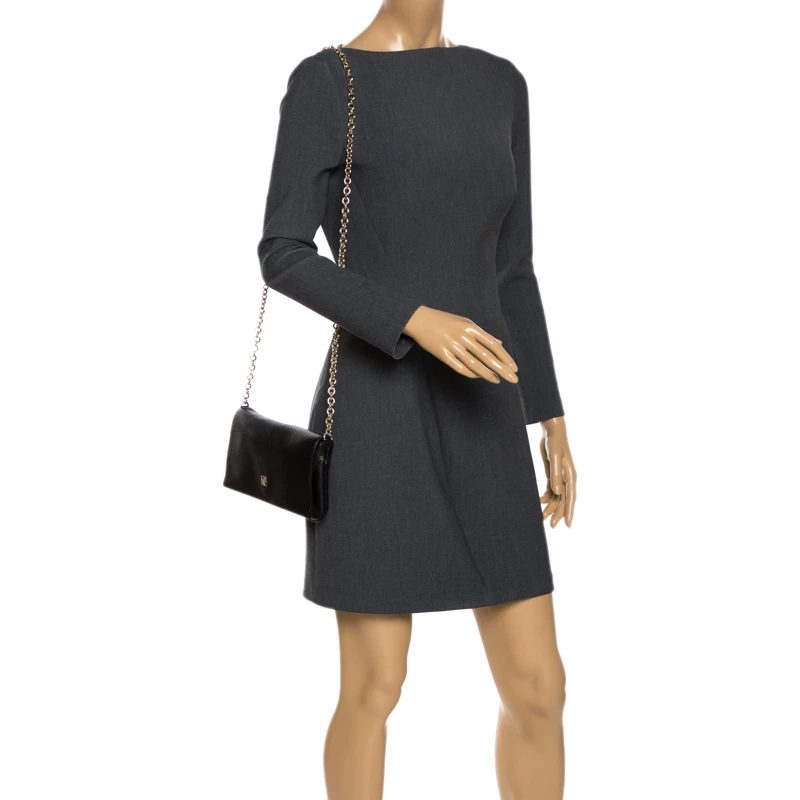 Carolina Herrera Black Leather Flap Crossbody Bag Women