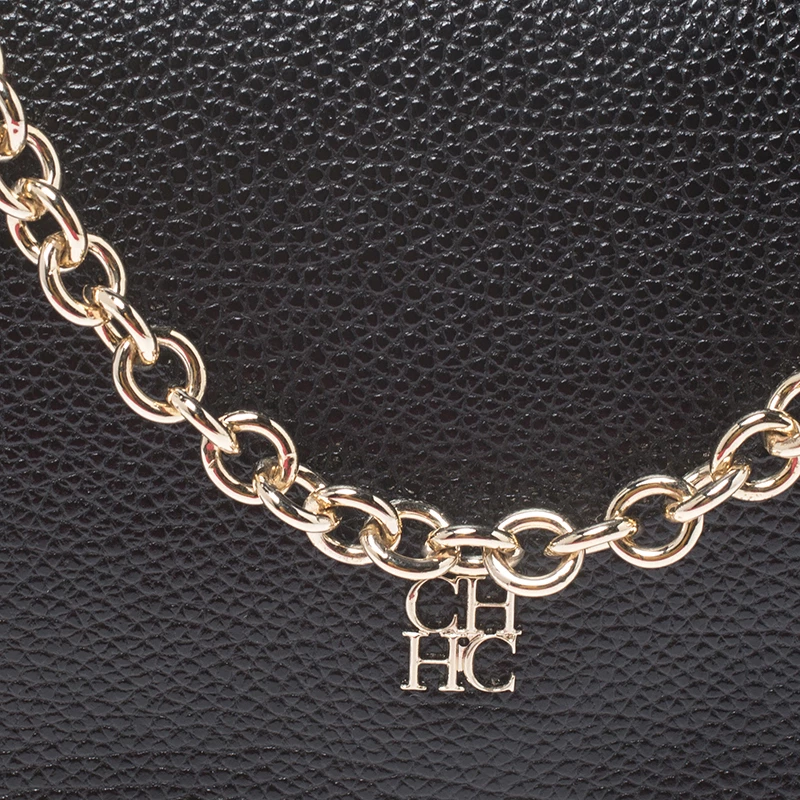 Carolina Herrera Black Leather Flap Crossbody Bag Women