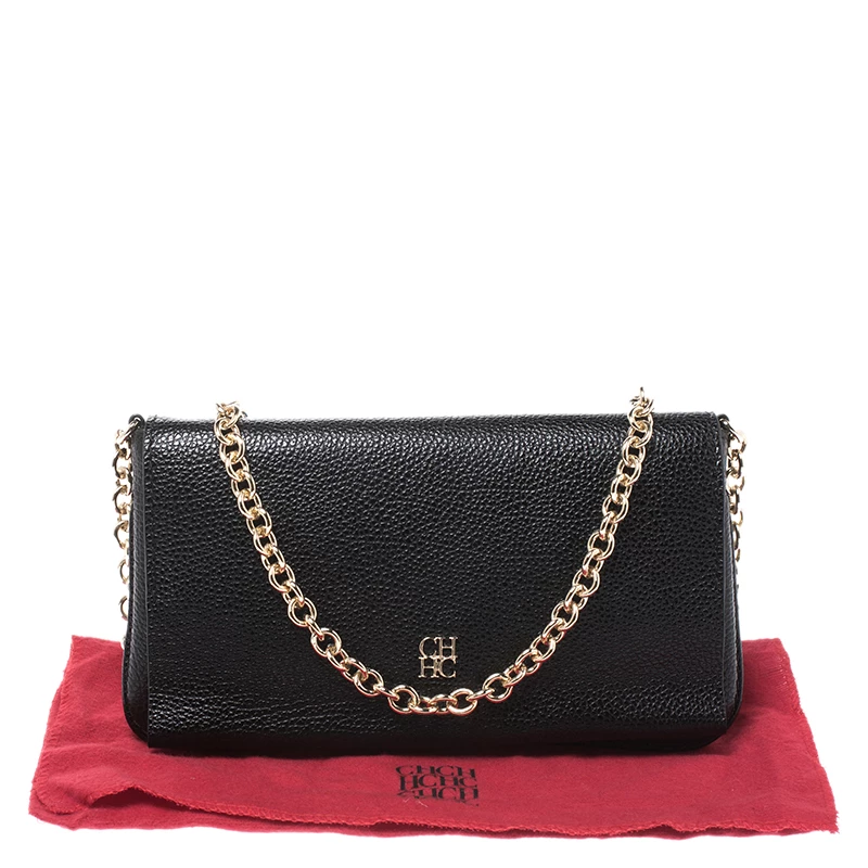 Carolina Herrera Black Leather Flap Crossbody Bag Women