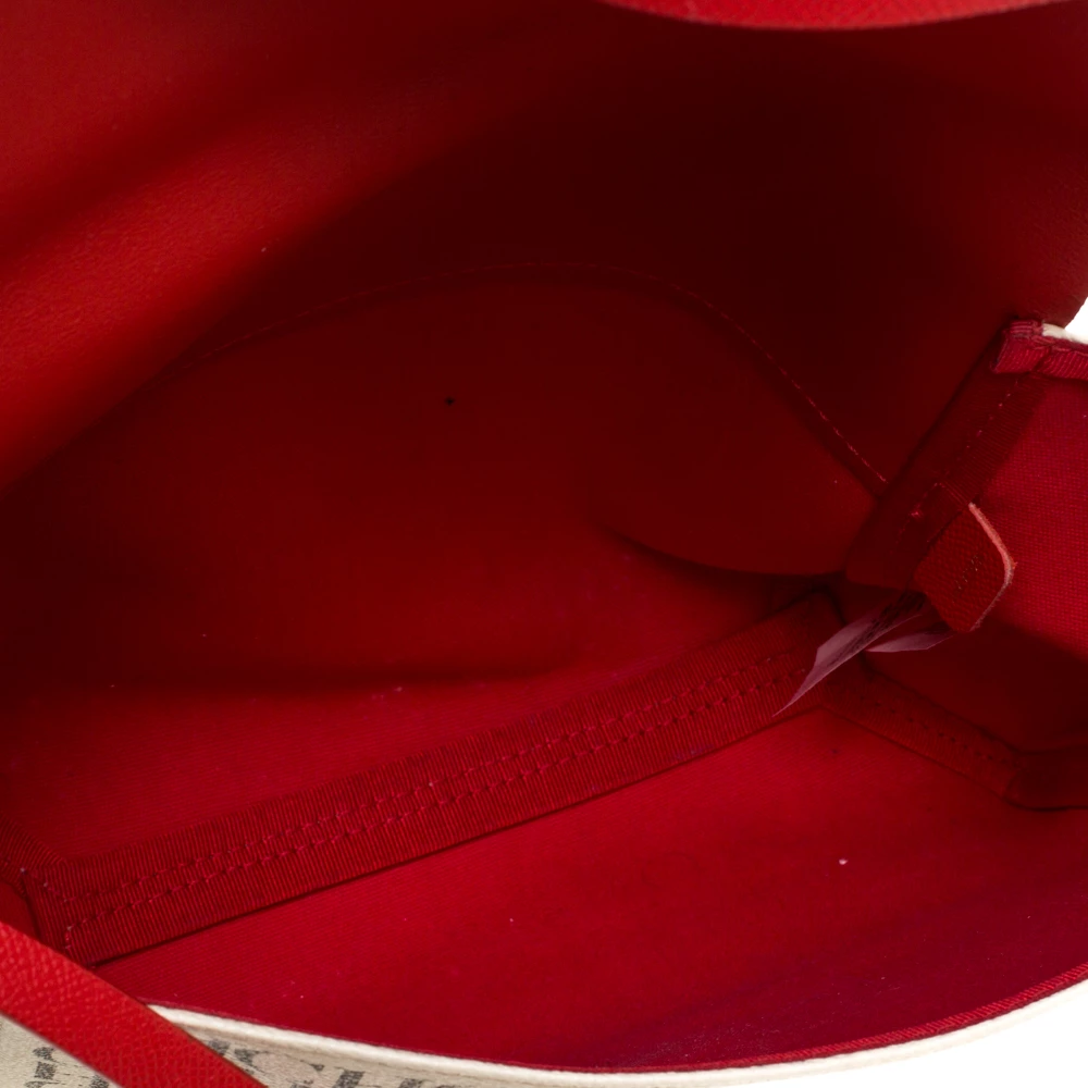 Carolina Herrera Beige/Red Monogram Coated Canvas Flap Crossbody Bag Women