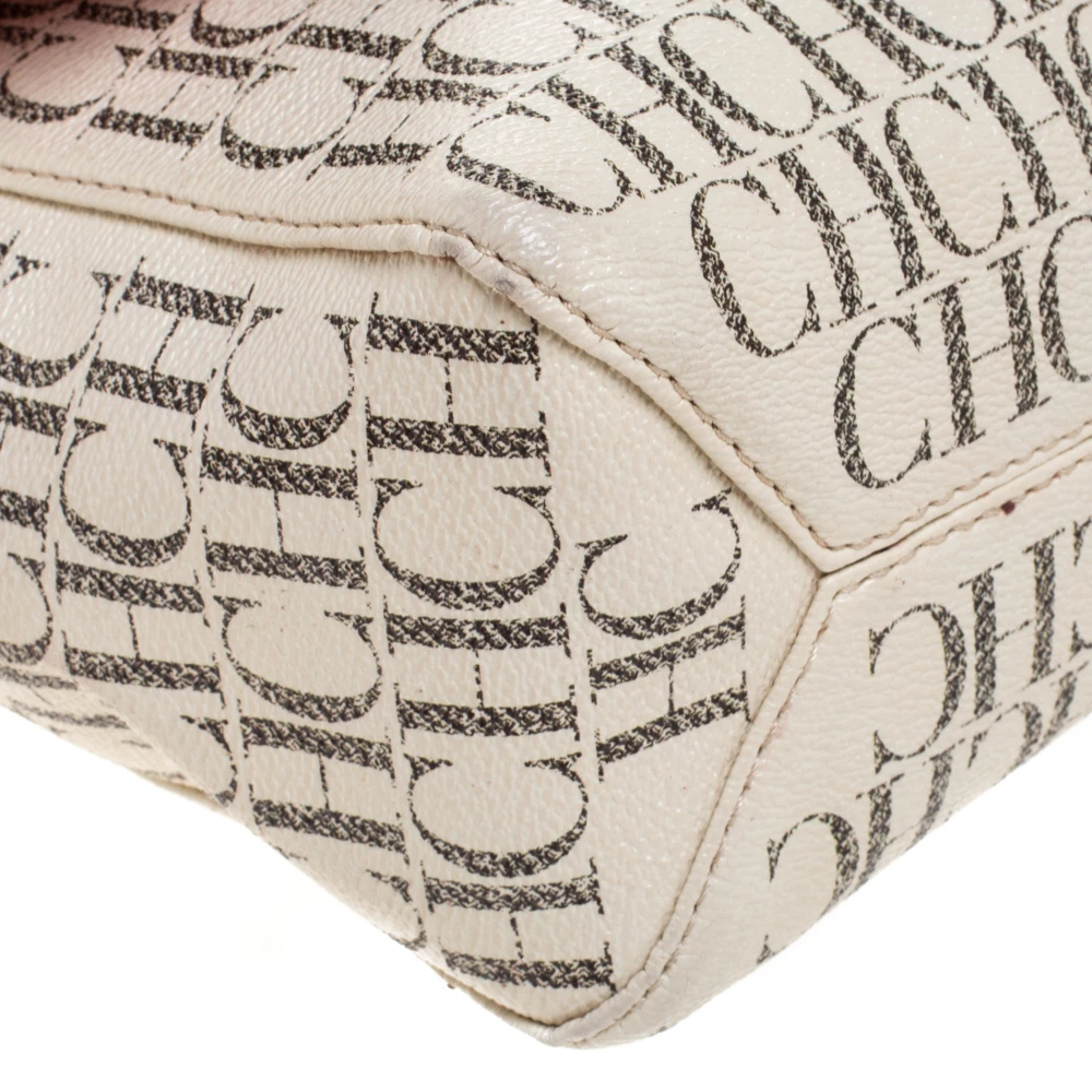 Carolina Herrera Beige/Red Monogram Coated Canvas Flap Crossbody Bag Women