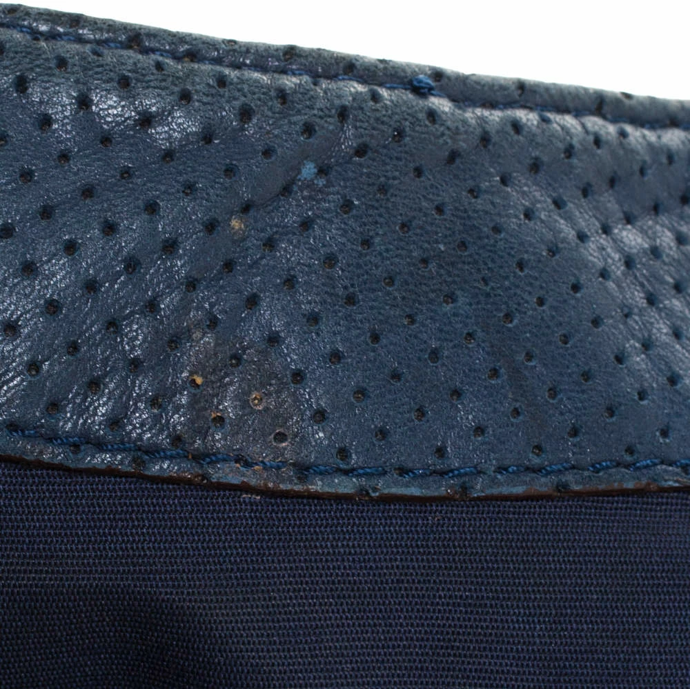 Carolina Herrera Blue Monogram Leather Chain Shoulder Bag Women