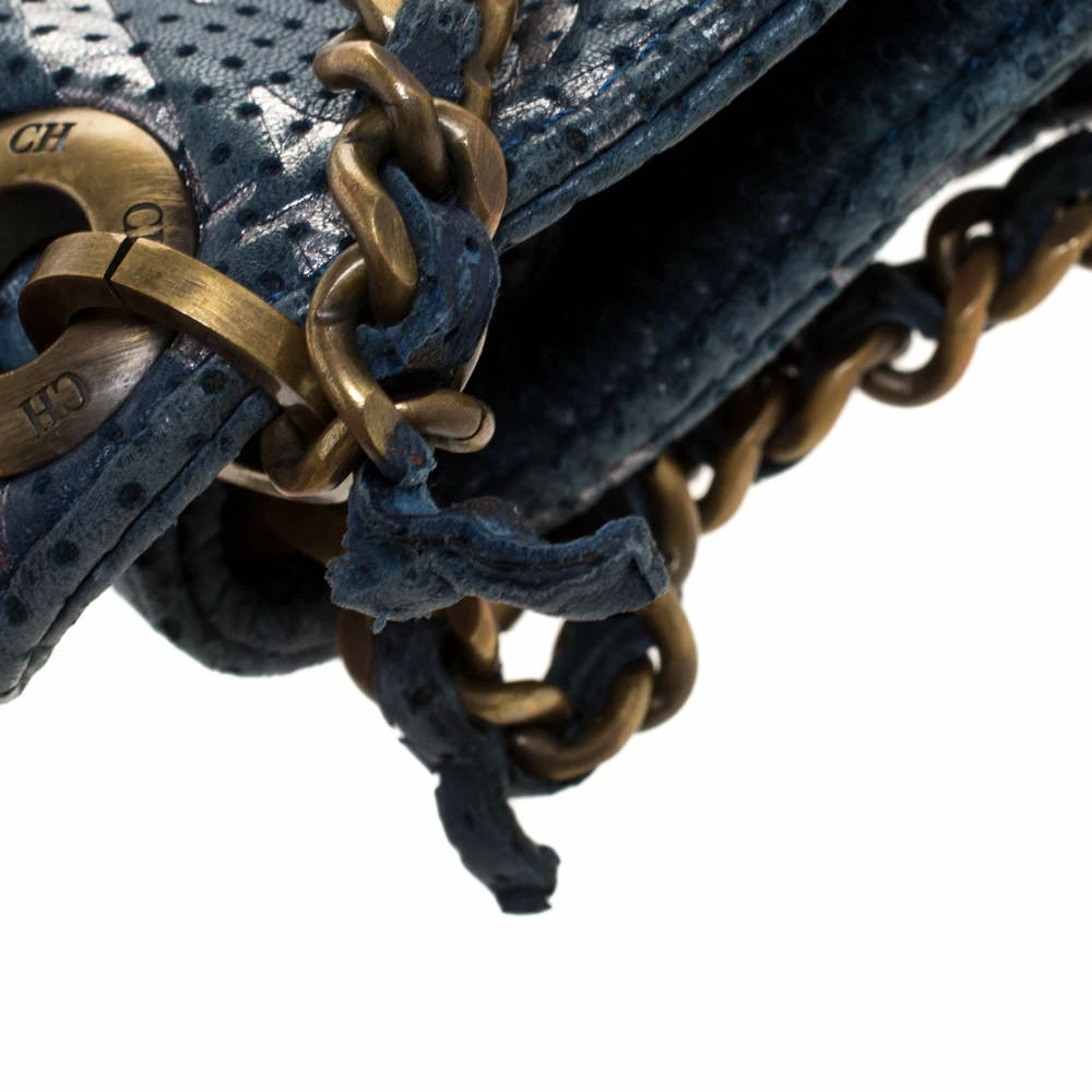 Carolina Herrera Blue Monogram Leather Chain Shoulder Bag Women