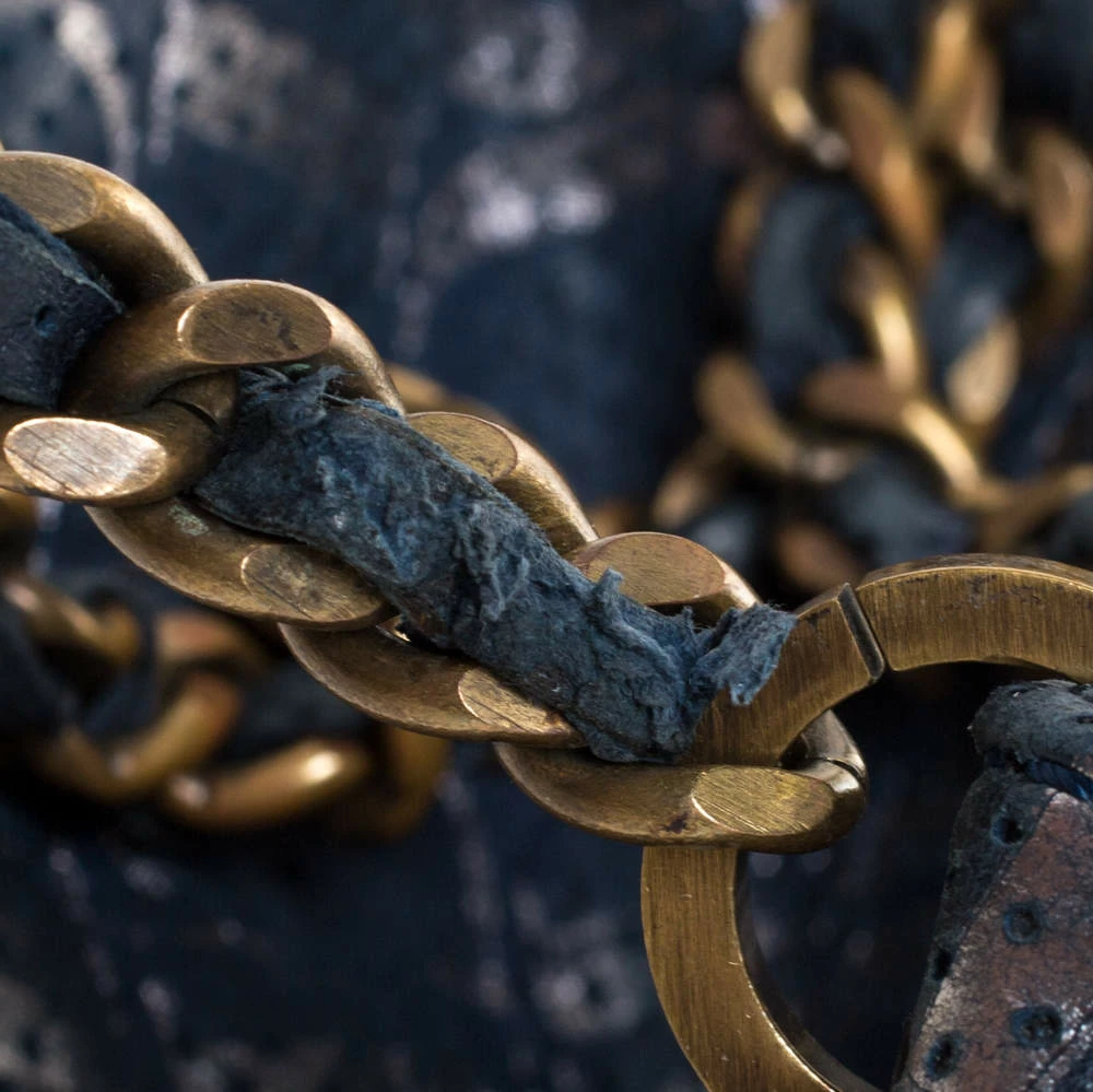 Carolina Herrera Blue Monogram Leather Chain Shoulder Bag Women