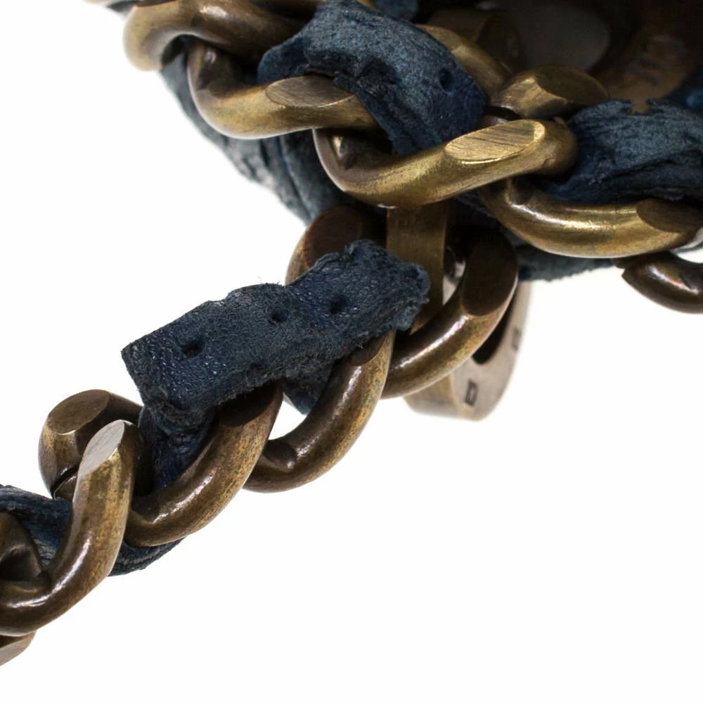 Carolina Herrera Blue Monogram Leather Chain Shoulder Bag Women