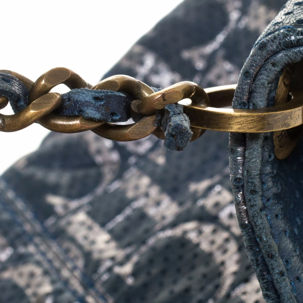 Carolina Herrera Blue Monogram Leather Chain Shoulder Bag Women