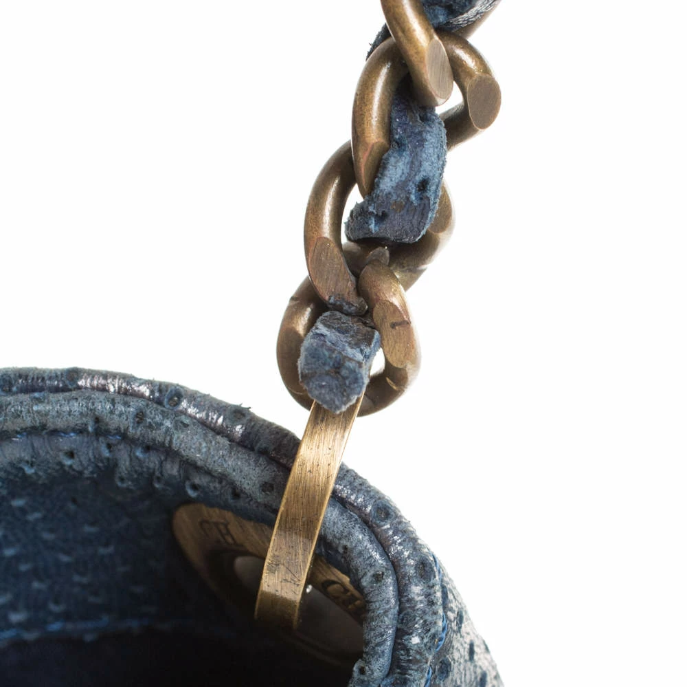 Carolina Herrera Blue Monogram Leather Chain Shoulder Bag Women