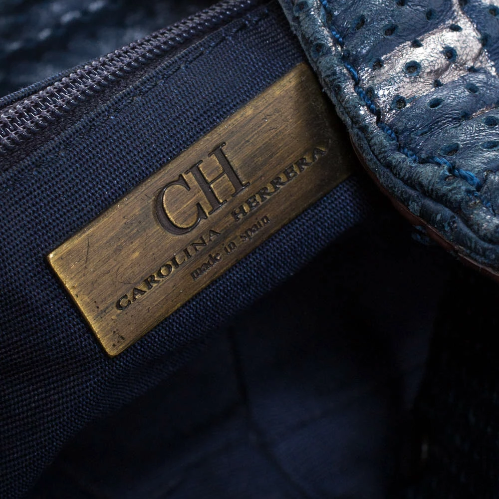 Carolina Herrera Blue Monogram Leather Chain Shoulder Bag Women