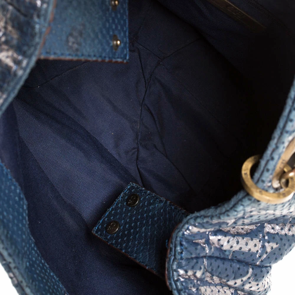 Carolina Herrera Blue Monogram Leather Chain Shoulder Bag Women