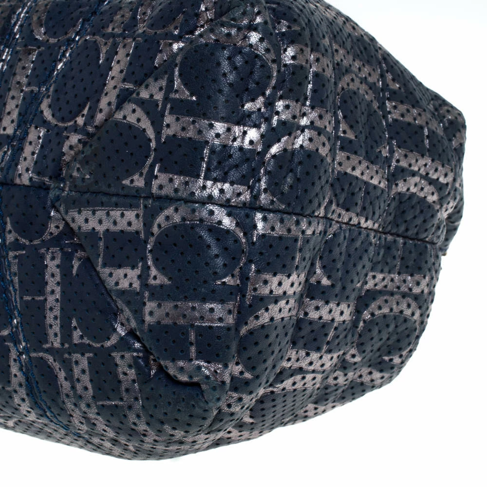 Carolina Herrera Blue Monogram Leather Chain Shoulder Bag Women