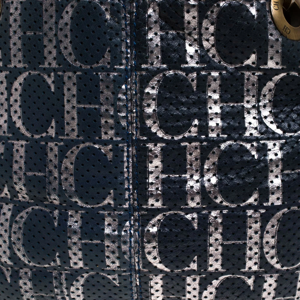 Carolina Herrera Blue Monogram Leather Chain Shoulder Bag Women