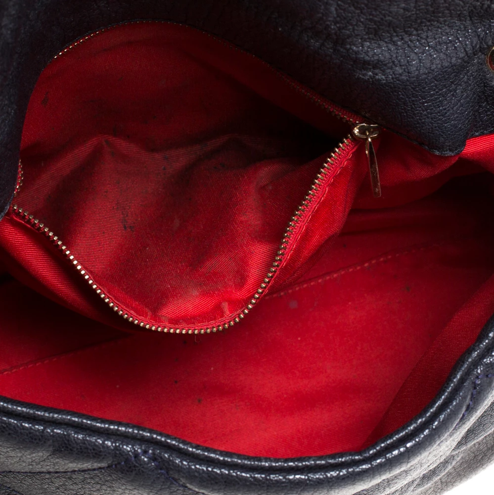 Carolina Herrera Navy Blue Leather Flap Shoulder Bag Women