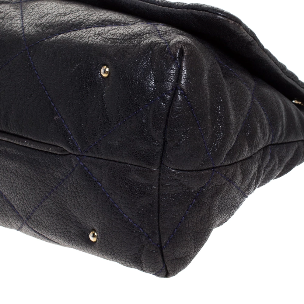 Carolina Herrera Navy Blue Leather Flap Shoulder Bag Women