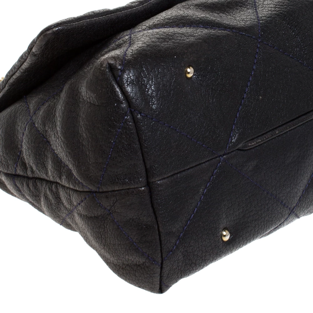 Carolina Herrera Navy Blue Leather Flap Shoulder Bag Women