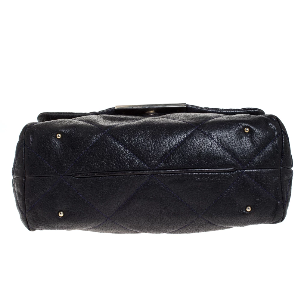 Carolina Herrera Navy Blue Leather Flap Shoulder Bag Women