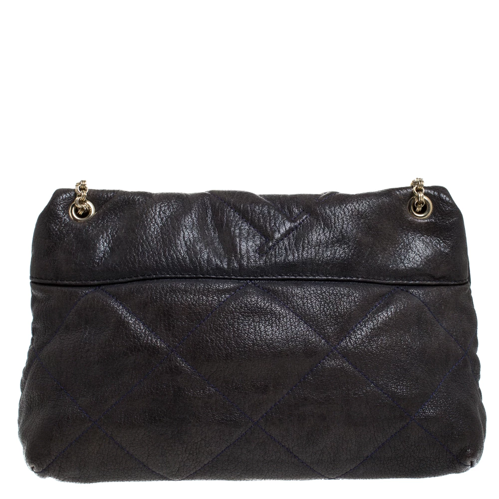 Carolina Herrera Navy Blue Leather Flap Shoulder Bag Women