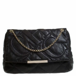 Carolina Herrera Navy Blue Leather Flap Shoulder Bag Women
