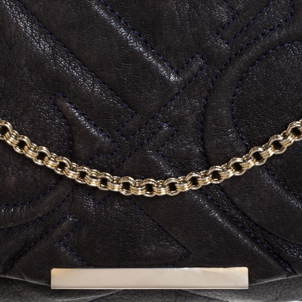 Carolina Herrera Navy Blue Leather Flap Shoulder Bag Women