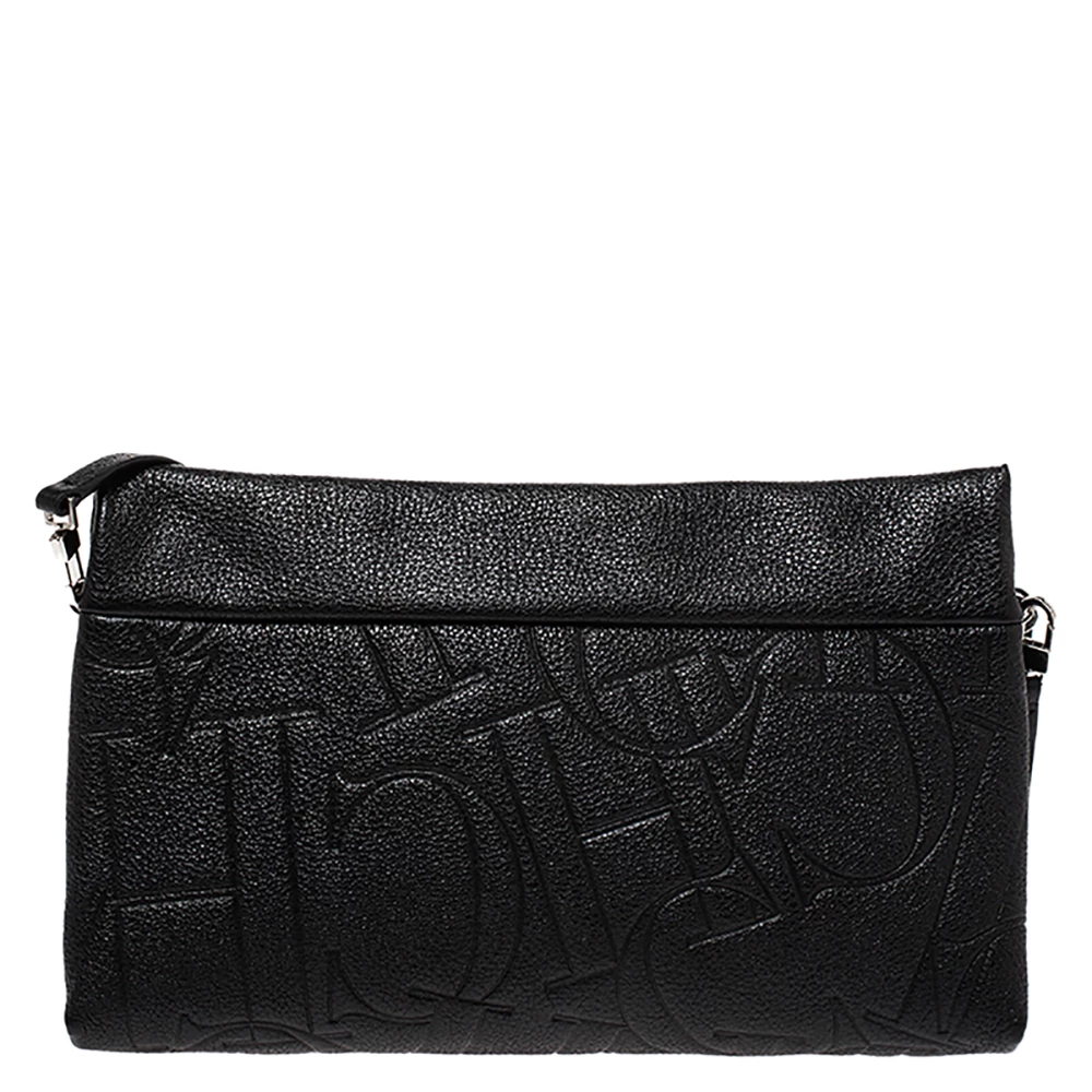Carolina Herrera Black Leather Front Zip Crossbody Bag Women