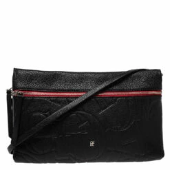 Carolina Herrera Black Leather Front Zip Crossbody Bag Women