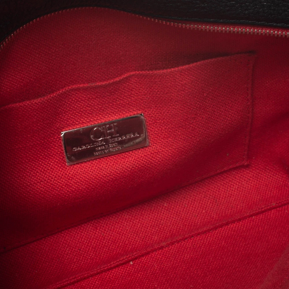 Carolina Herrera Black Leather Front Zip Crossbody Bag Women