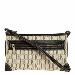Carolina Herrera Black/Ivory Monogram Coated Canvas And Leather Crossbody Bag Women