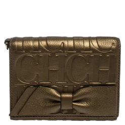 Carolina Herrera Metallic Gold Leather Gigi Trifold Wallet Women