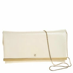 Carolina Herrera Light Cream Leather Flap Chain Clutch Women