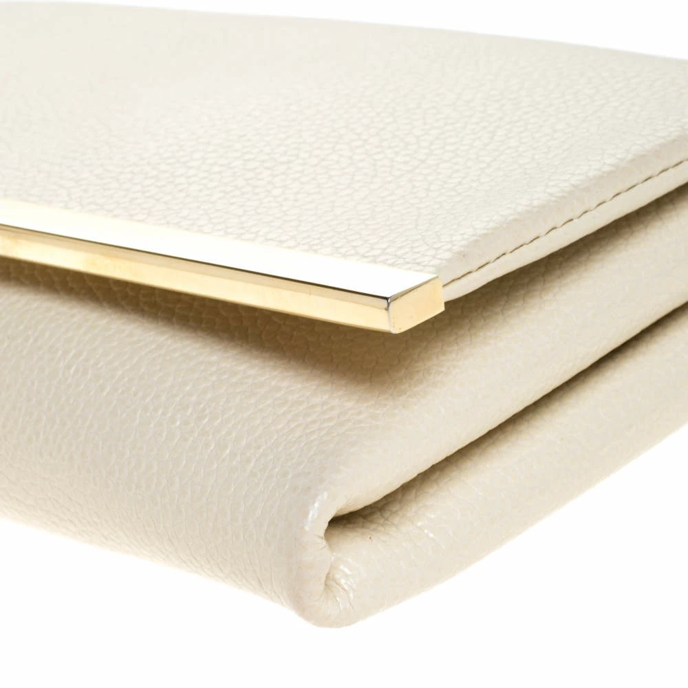 Carolina Herrera Light Cream Leather Flap Chain Clutch Women