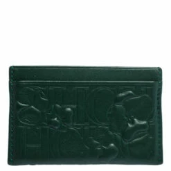Carolina Herrera Green Embossed Leather Card Holder Women
