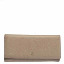 Carolina Herrera Beige Leather Continental Flap Wallet Women