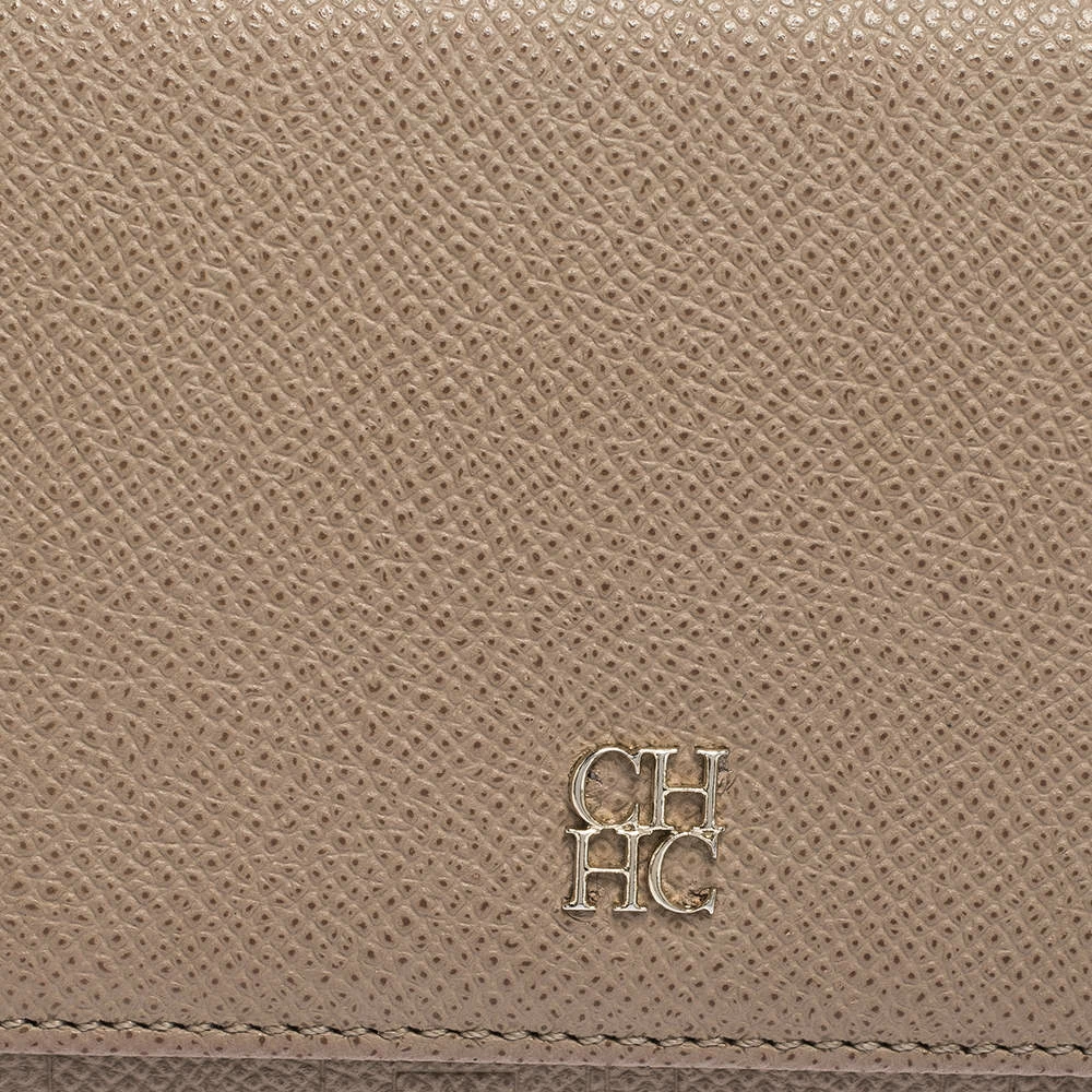Carolina Herrera Beige Leather Continental Flap Wallet Women