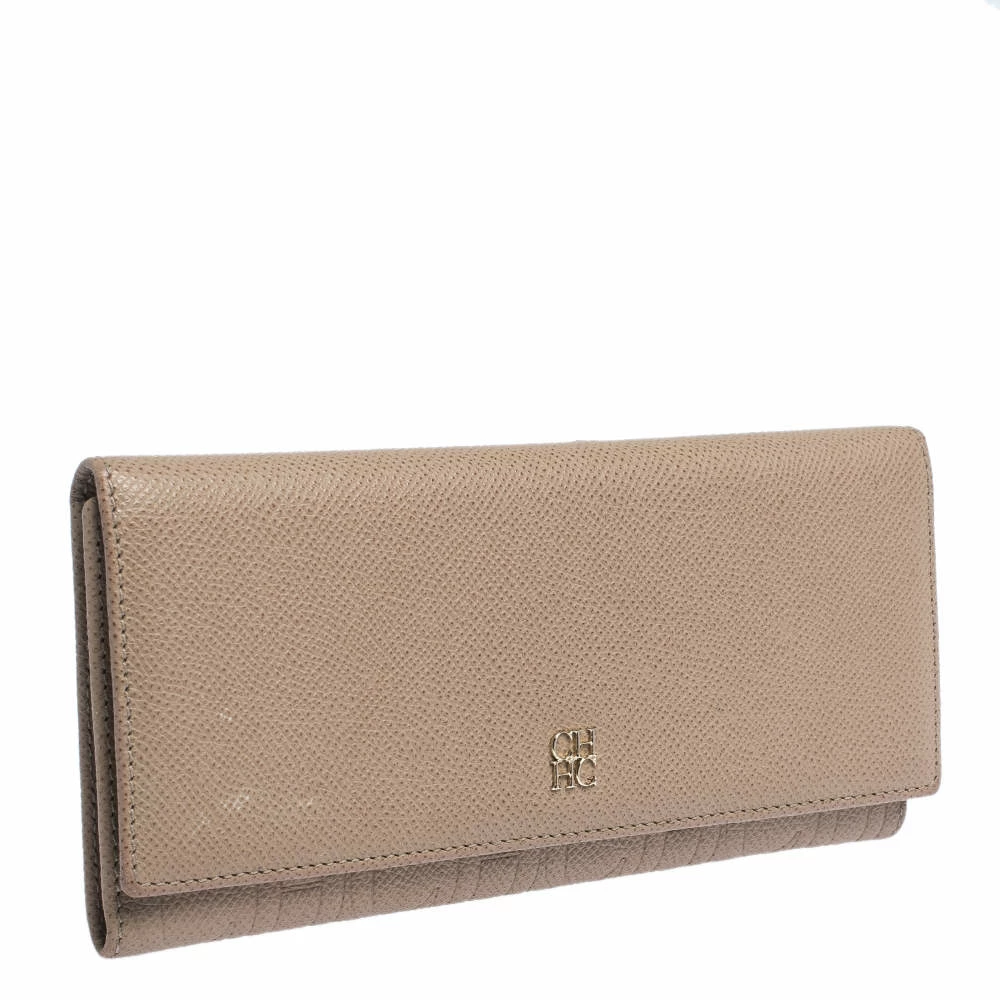 Carolina Herrera Beige Leather Continental Flap Wallet Women