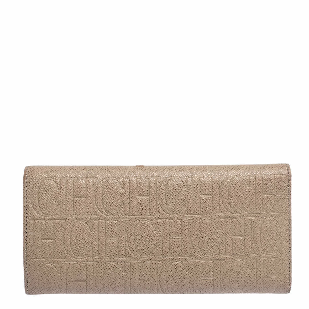 Carolina Herrera Beige Leather Continental Flap Wallet Women