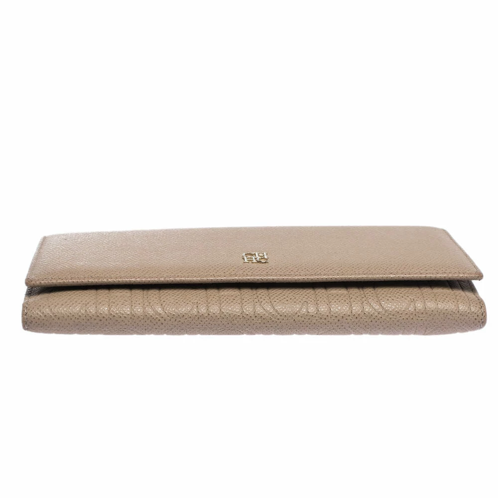 Carolina Herrera Beige Leather Continental Flap Wallet Women