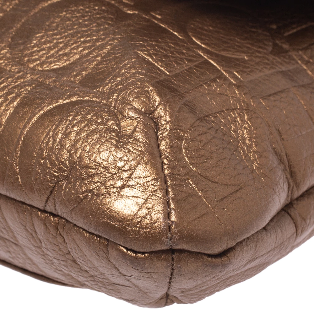 Carolina Herrera Metallic Gold Monogram Leather Audrey Shoulder Bag Women