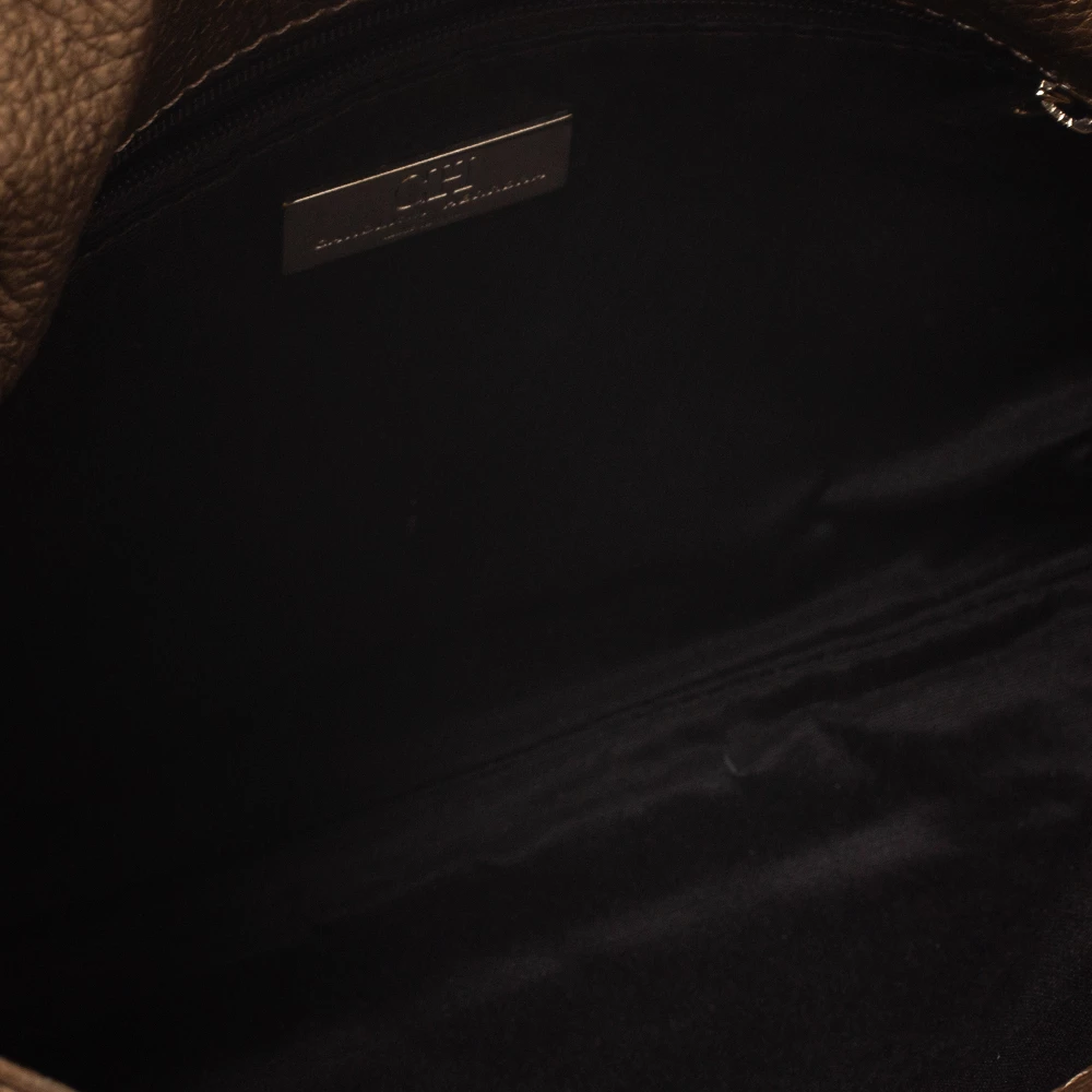 Carolina Herrera Metallic Gold Monogram Leather Audrey Shoulder Bag Women