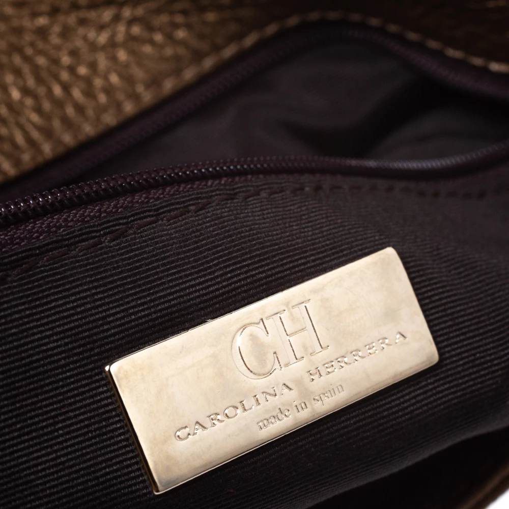 Carolina Herrera Metallic Gold Monogram Leather Audrey Shoulder Bag Women