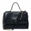 Carolina Herrera Navy Blue Leather Minueto Flap Bag Women