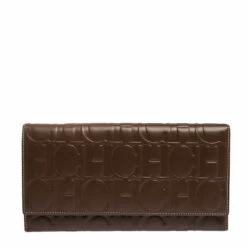 Carolina Herrera Brown Monogram Leather Continental Wallet Women